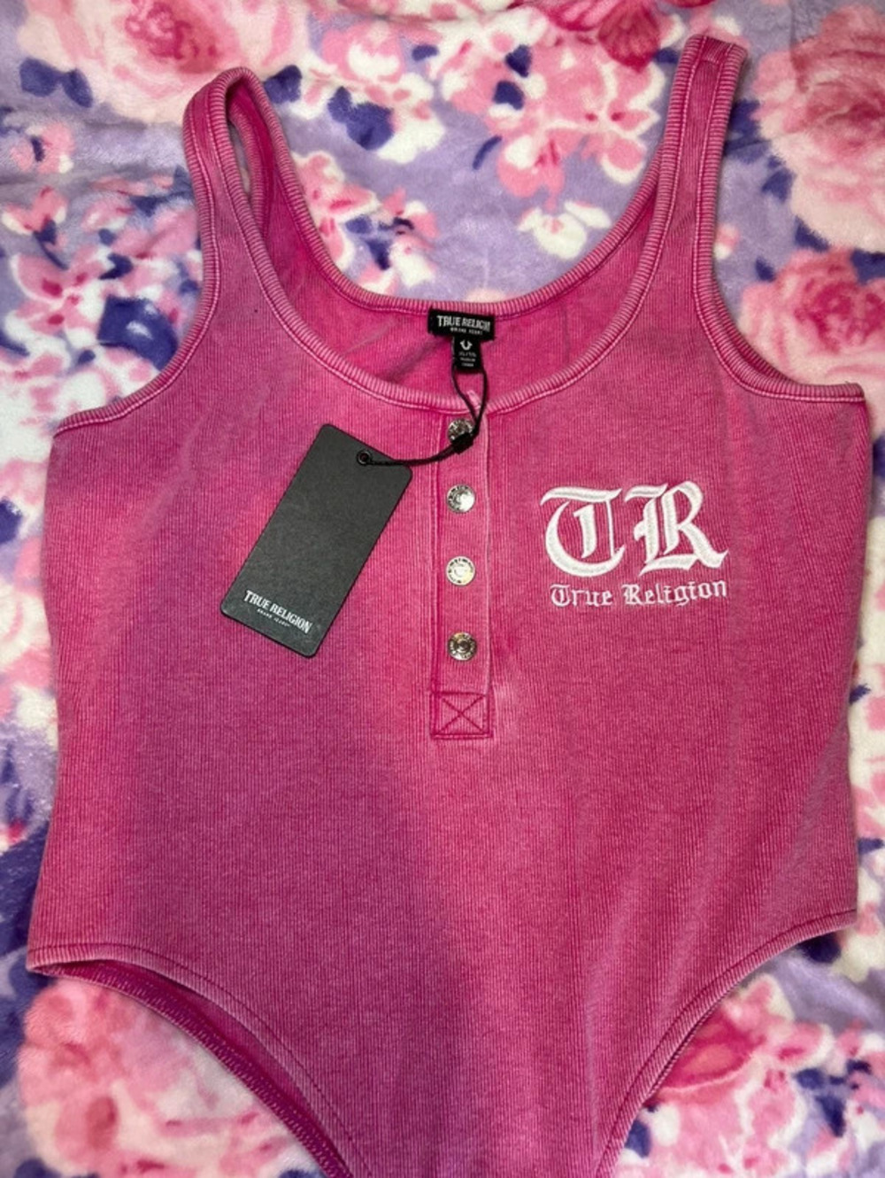 True Religion Pink Ribbed Bodysuit NWT XL